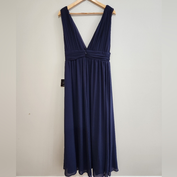 Lulu's Heavenly Hues Navy Blue Double V-Neck Maxi Dress, Size Large - Picture 6 of 14